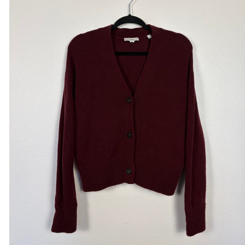 Vince Cashmere Wool Knit Plum Wine Button Front Preppy Cardigan Medium